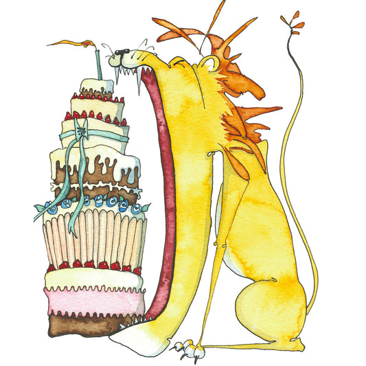 Lion Eats Birthday Cake